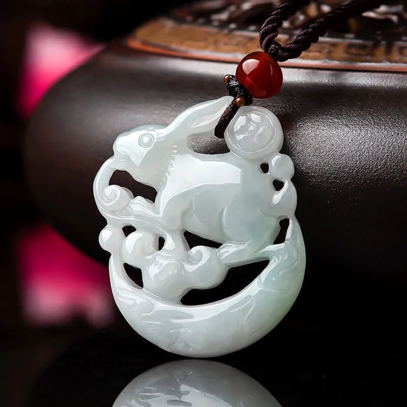 Shop Classic Women's  Necklaces & Pendants with a Modern Twist-Buddha Stones Year of the Rabbit White Jade Crescent Moon Protection Necklace Pendant