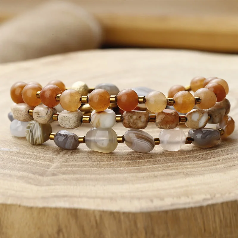 Men's Bracelets with Multi-Color Beads-Buddha Stones Botswana Agate Red Agate Emperor Stone Creativity Triple Wrap Bracelet Men's Bracelets with Multi-Color Beads-Buddha Stones Botswana Agate Red Agate Emperor Stone Creativity Triple Wrap Bracelet