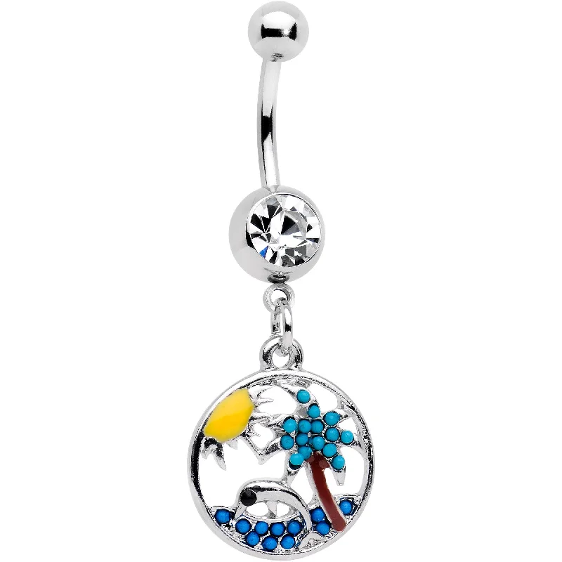 Trendy Belly Rings for Chic Women -Clear Gem Tropical Paradise Dolphin Dangle Belly Ring Trendy Belly Rings for Chic Women -Clear Gem Tropical Paradise Dolphin Dangle Belly Ring