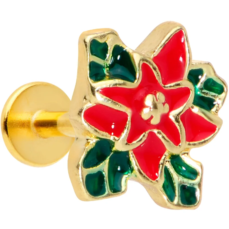 Unique Lip Rings with Stunning Design16 Gauge 5/16 Gold Tone Poinsettia Christmas Labret Monroe Tragus