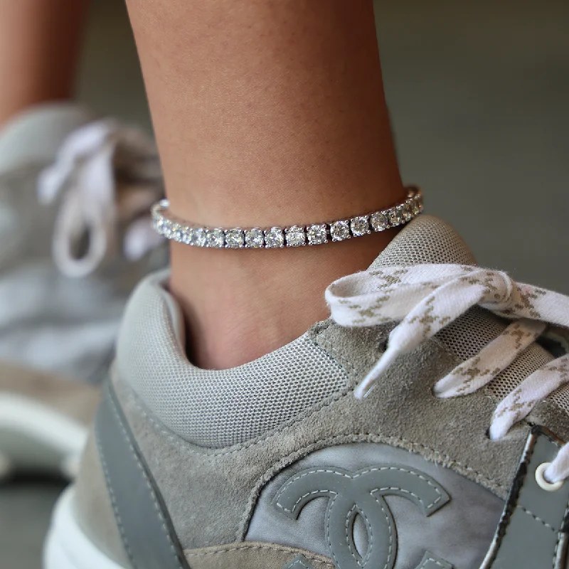 Comfortable Anklets for Casual Fashionistas-Diamond Tennis Anklet in White Gold- 5mm Comfortable Anklets for Casual Fashionistas-Diamond Tennis Anklet in White Gold- 5mm