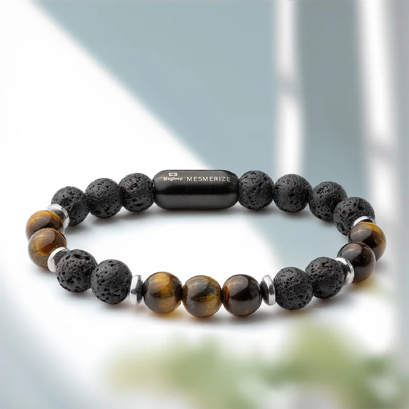 Men's Bracelets for Trendy Looks-Lava and Tiger Eye Natural Stone Bracelet with MagSnap 2 Men's Bracelets for Trendy Looks-Lava and Tiger Eye Natural Stone Bracelet with MagSnap 2