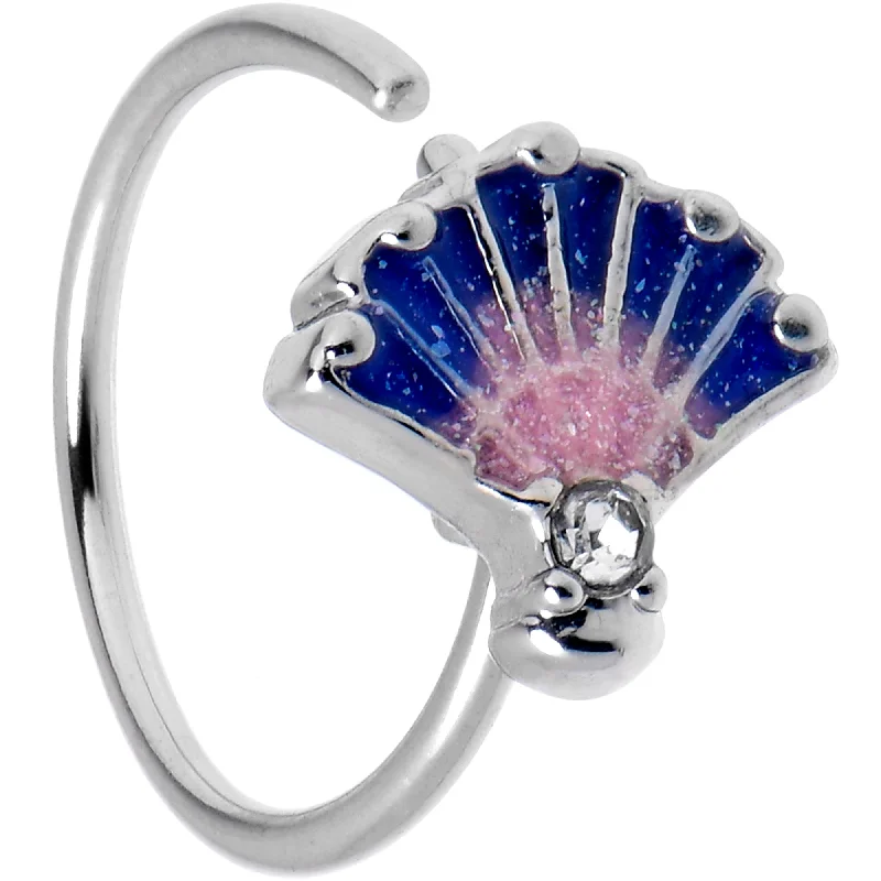 Nose Rings with Flowers -20 Gauge 5/16 Clear CZ Gem Mesmerizing Ocean Sea Shell Magic Nose Hoop Nose Rings with Flowers -20 Gauge 5/16 Clear CZ Gem Mesmerizing Ocean Sea Shell Magic Nose Hoop