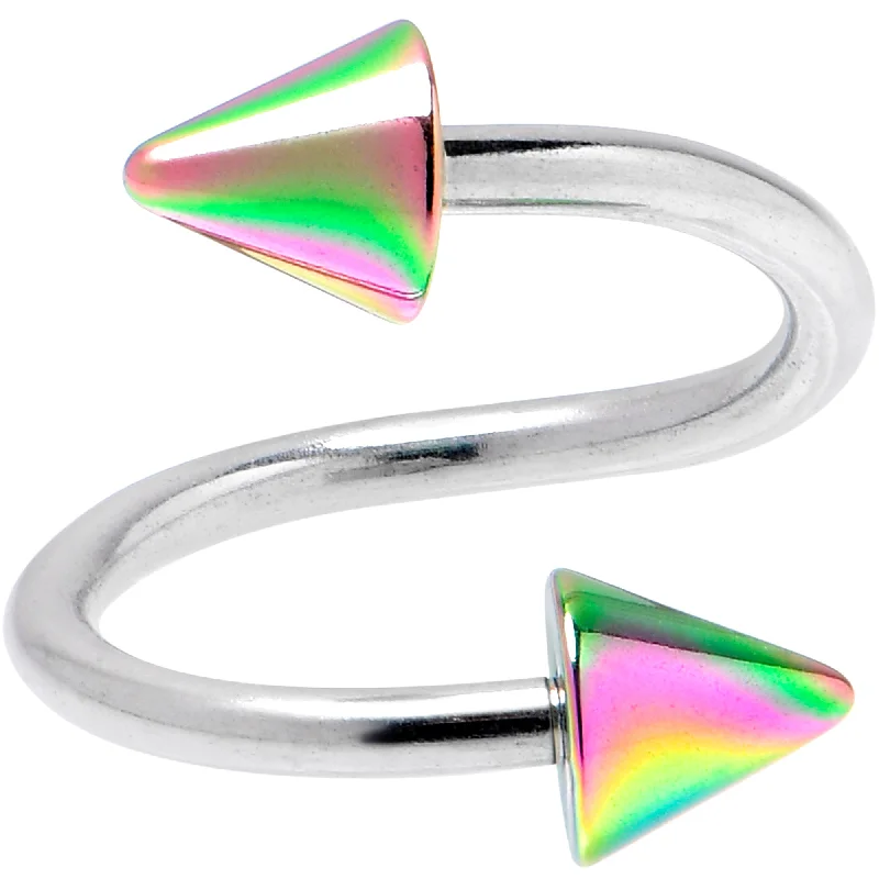 Women's Earrings – Elegant Designs for Every Personality--16 Gauge 3/8 Rainbow Cone Ends Spiral Twister Eyebrow Ring