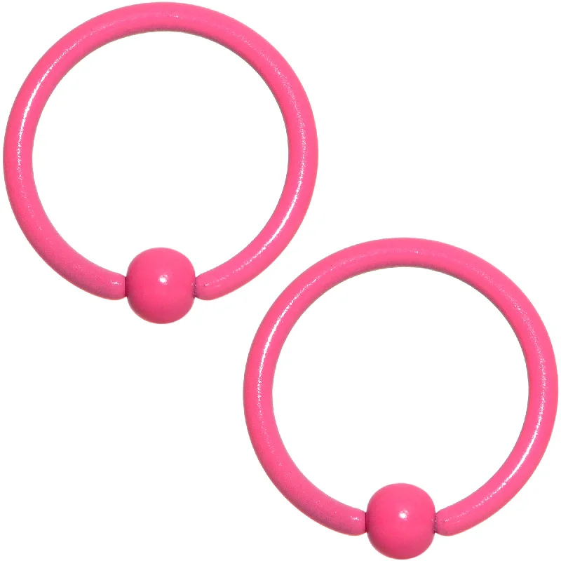 Comfortable and Stylish Lip Rings for All16 Gauge 3/8 Pink Glow in the Dark BCR Captive Ring Set of 2