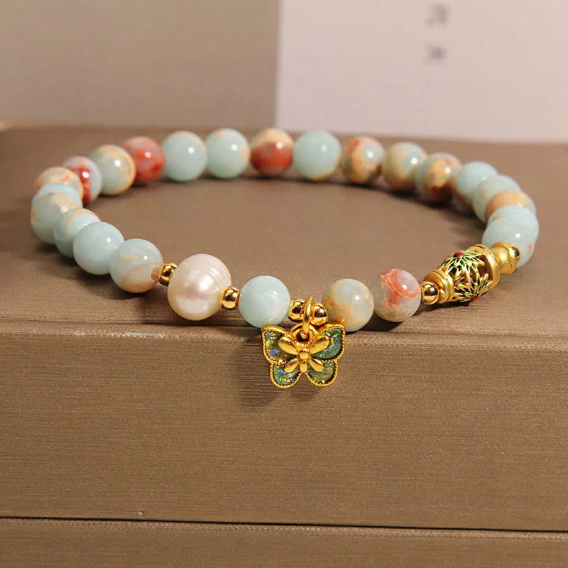 Personalized Cuff Bangles for Women-Buddha Stones Shoushan Stone Pearl Butterfly Wealth Bracelet Personalized Cuff Bangles for Women-Buddha Stones Shoushan Stone Pearl Butterfly Wealth Bracelet