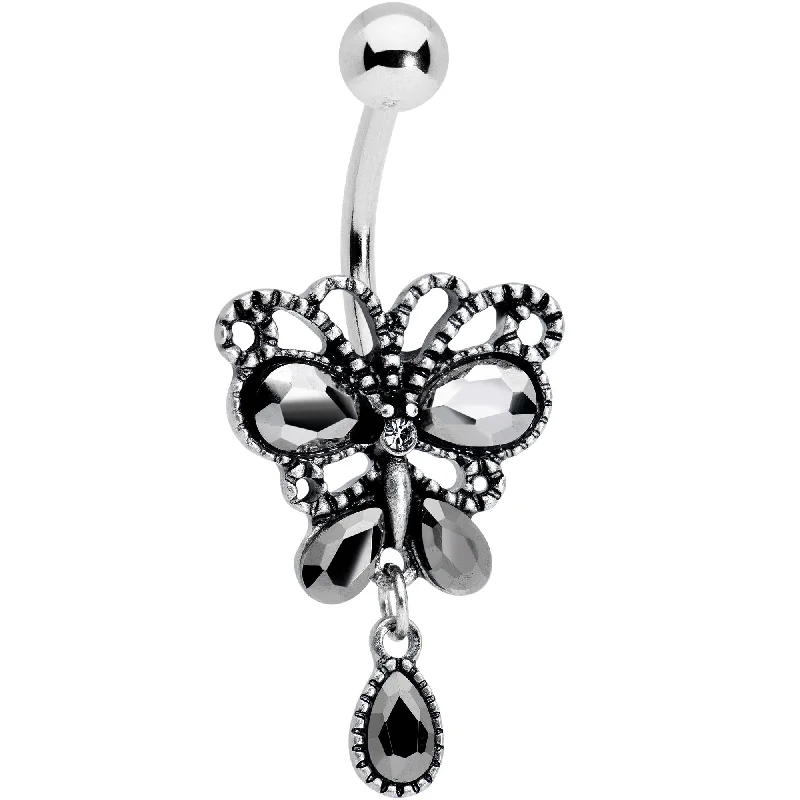 Comfortable Belly Rings for Fashionable Women -Black Gem Abstract Bow Dangle Belly Ring Comfortable Belly Rings for Fashionable Women -Black Gem Abstract Bow Dangle Belly Ring