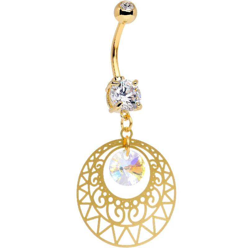 Stylish Belly Rings for Chic Looks -Handcrafted Anodized Ovid Filigree Dangle Belly Ring Created with Crystals Stylish Belly Rings for Chic Looks -Handcrafted Anodized Ovid Filigree Dangle Belly Ring Created with Crystals