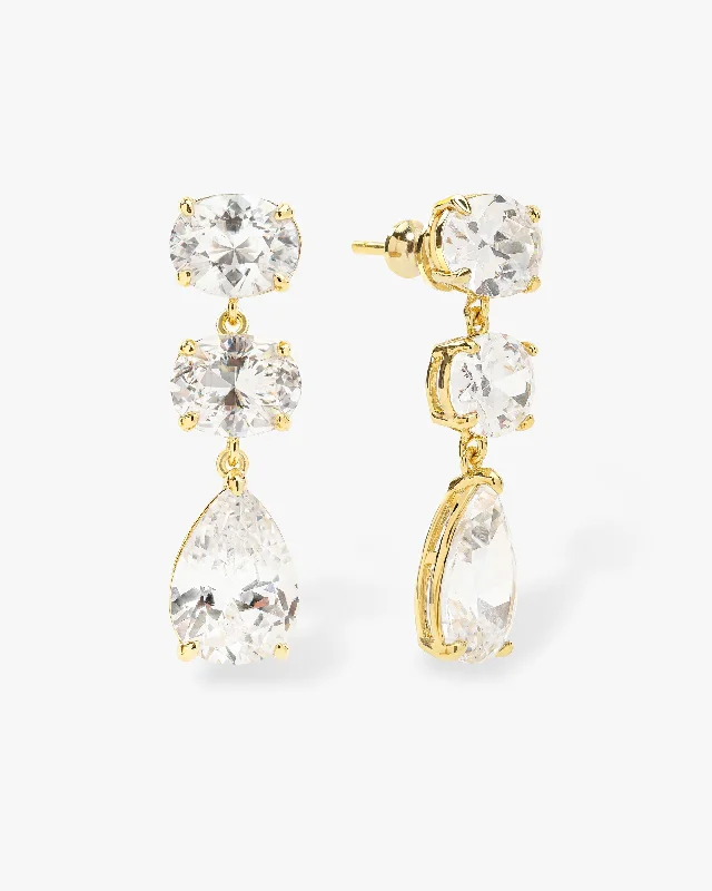 Women's Earrings – Elegant Designs for Every Personality--Hello Gorgeous Drop Earrings - Gold|White Diamondettes