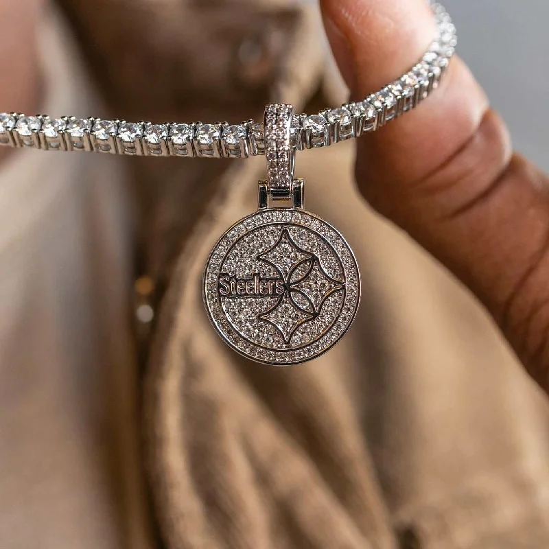 Exclusive Men's Necklaces & Pendants for the Modern Gentleman-Pittsburgh Steelers Official NFL Micro Logo Pendant - White Gold Exclusive Men's Necklaces & Pendants for the Modern Gentleman-Pittsburgh Steelers Official NFL Micro Logo Pendant - White Gold