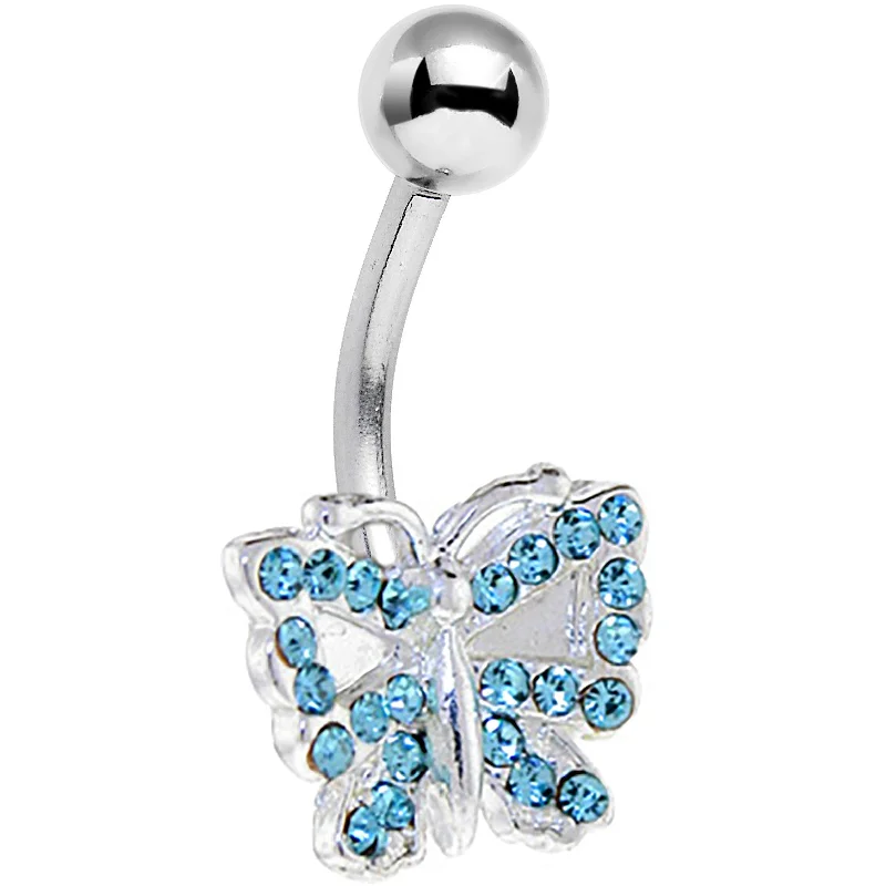 Stunning Belly Rings for Dazzling Fashion -Solar Blue JEWELED BUTTERFLY Belly Ring