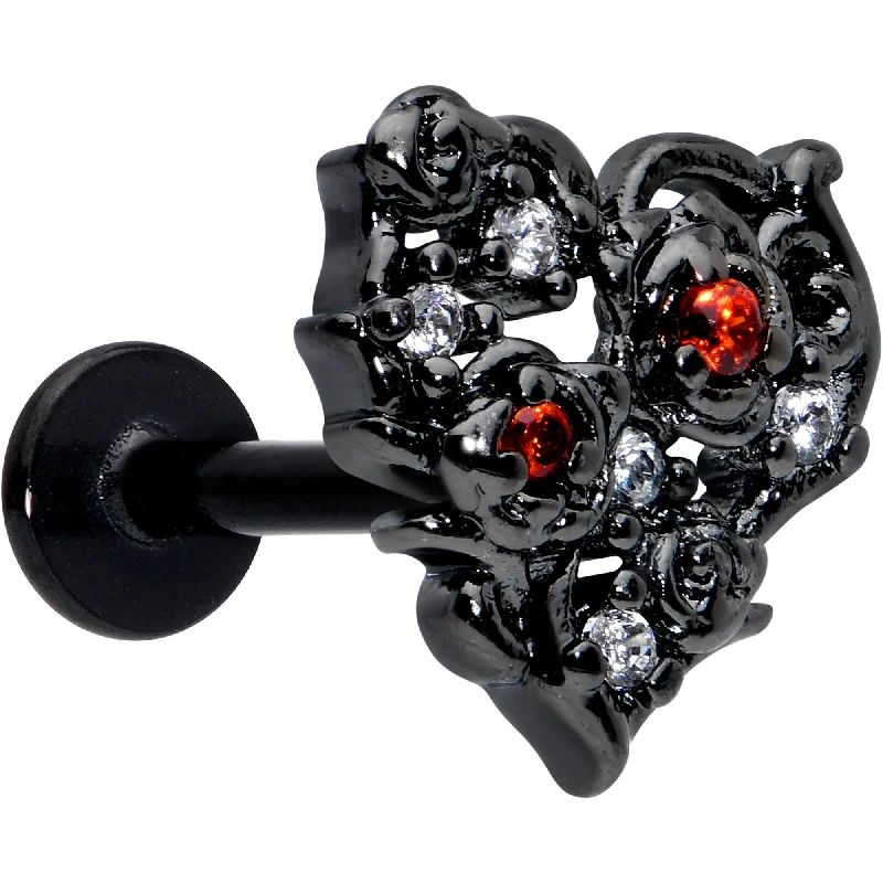 Lip Rings for Trendy Piercings16 Gauge 5/16 Red Clear CZ Gem Black Floral Heart Labret Monroe Tragus