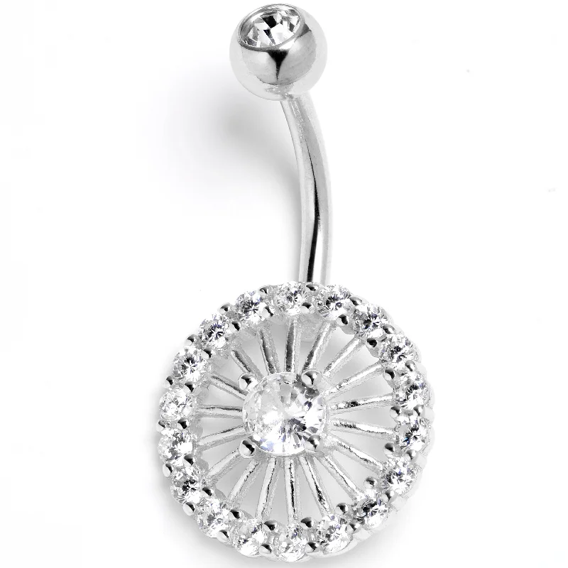 Comfortable Belly Rings for Sensitive Piercings -Clear CZ Gem Morning Sun Belly Ring