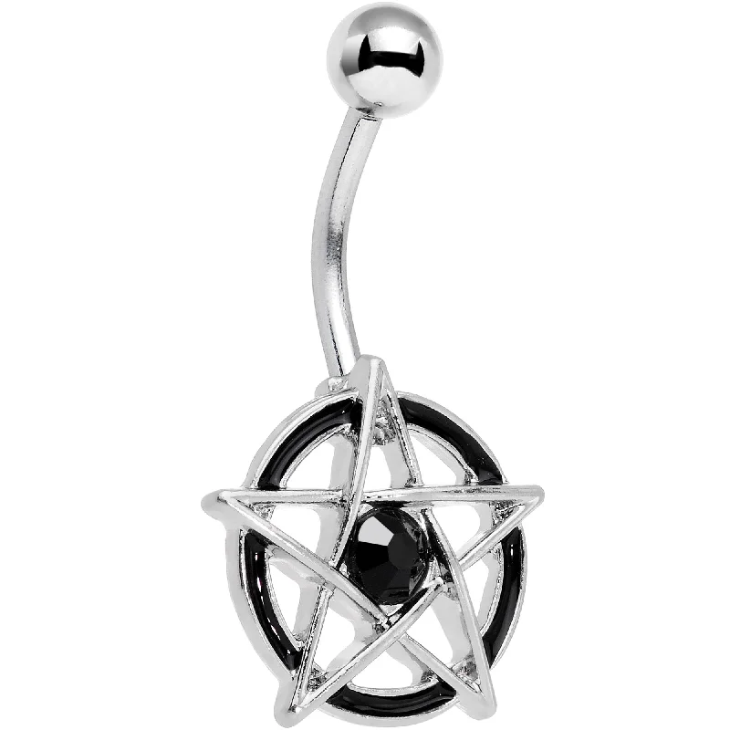 Designer Belly Rings for Elegant Style -Black Gem Five Pointed Star Pentagram Belly Ring Designer Belly Rings for Elegant Style -Black Gem Five Pointed Star Pentagram Belly Ring