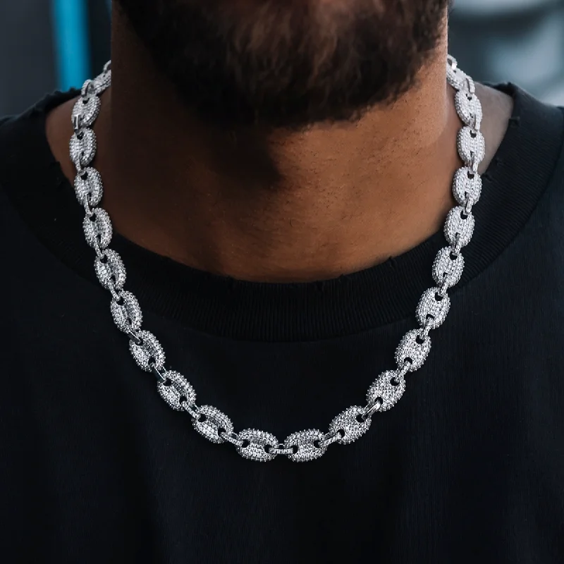 Exclusive Men's Necklaces & Pendants for the Modern Gentleman-Diamond Puffed Mariner Chain in White Gold- 12mm Exclusive Men's Necklaces & Pendants for the Modern Gentleman-Diamond Puffed Mariner Chain in White Gold- 12mm