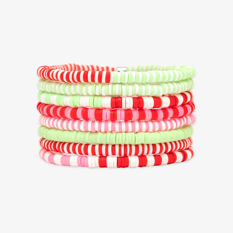 Women's Bangles with Crystal Accents-Holidaze Stretch Bracelet Set of 8
