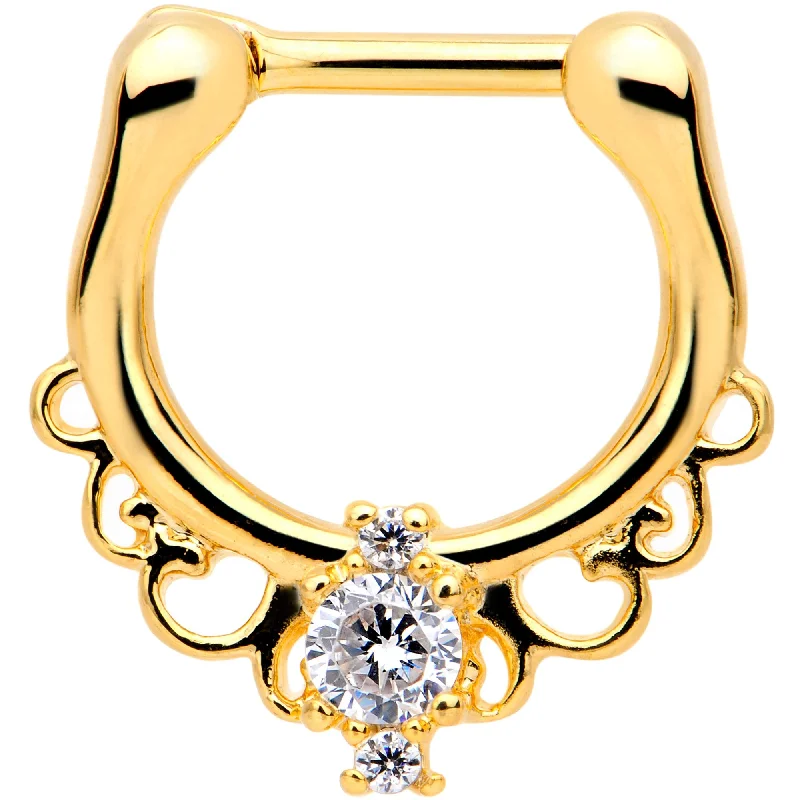 Nose Rings for Comfort -16 Gauge Clear CZ Gem Gold Tone Anodized Coronet Septum Clicker Nose Rings for Comfort -16 Gauge Clear CZ Gem Gold Tone Anodized Coronet Septum Clicker
