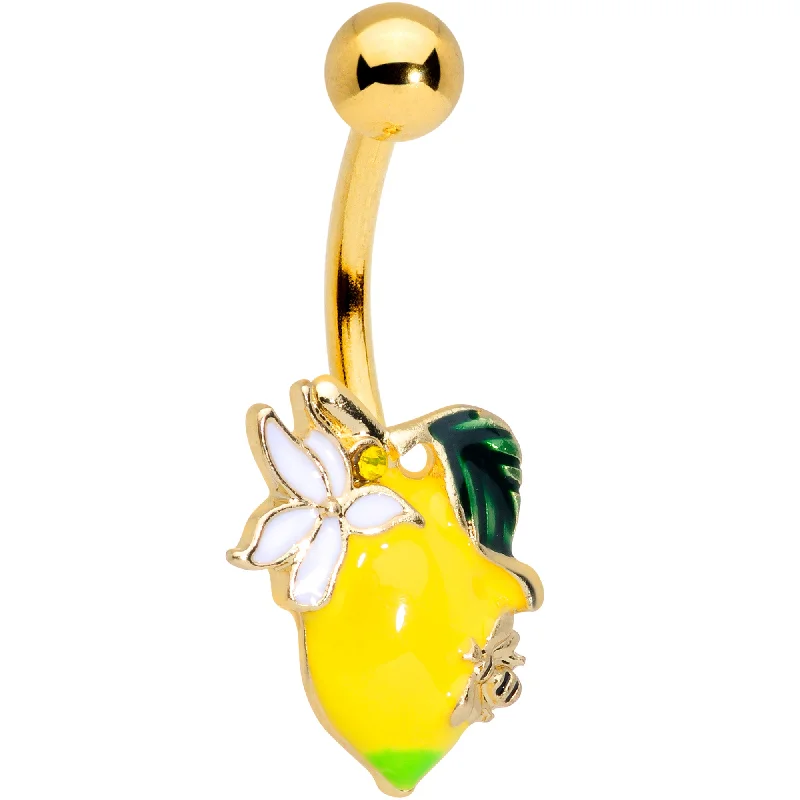 Comfortable Belly Rings for Exclusive Appeal -Gold Tone Lemon Bee Flower Belly Ring