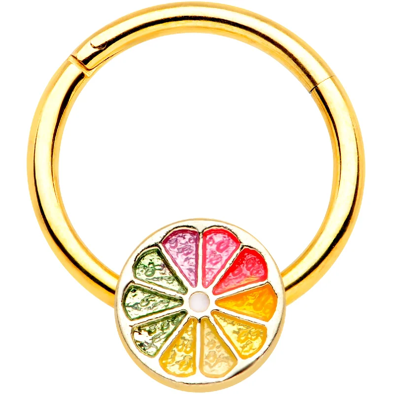 Chic Nose Rings with Unique Design -16 Gauge 3/8 Gold Tone Rainbow Grapefruit Septum Ring Chic Nose Rings with Unique Design -16 Gauge 3/8 Gold Tone Rainbow Grapefruit Septum Ring