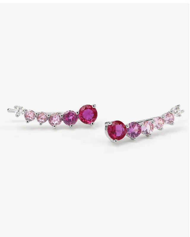Women's Earrings – Elegant Designs for Every Personality--Not Your Basic Ombré Ear Crawler - Silver|Pink Sapphire Ombré