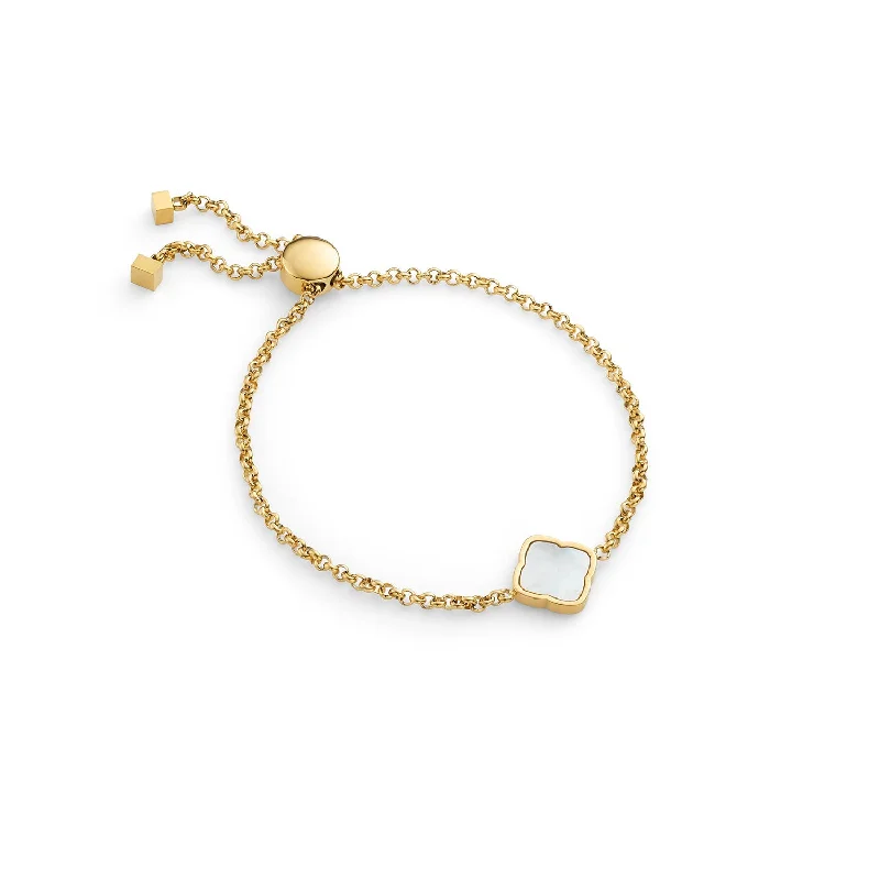 Elegant Gold Bangles with Matching Sets for Women-Pearl Clover Bracelet (Gold)