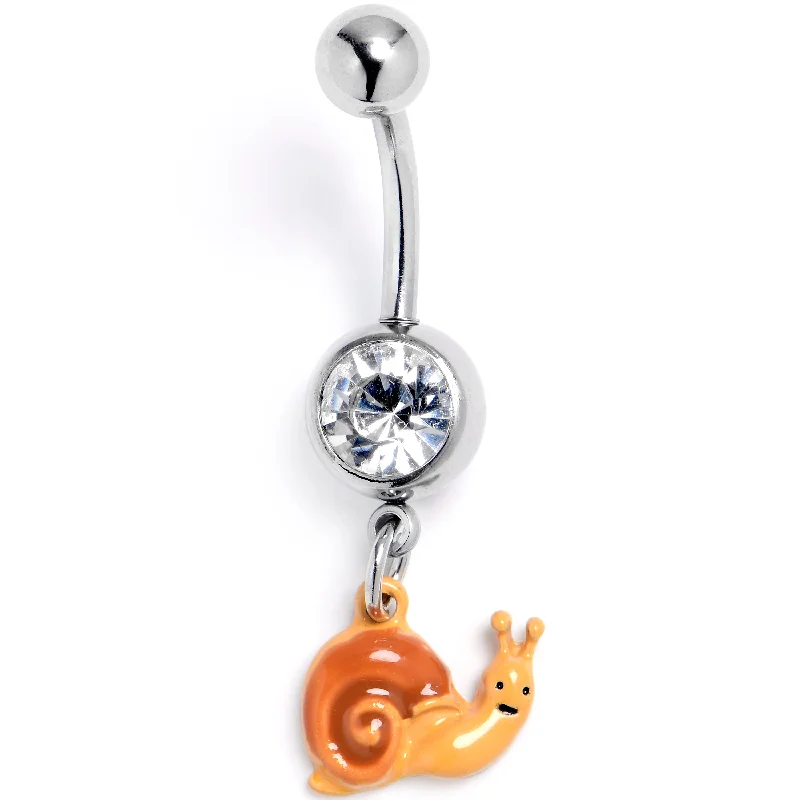 Belly Rings for Bold Fashion Choices -Clear Gem Cottagecore Snail Dangle Belly Ring