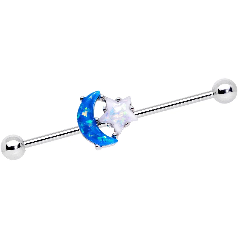 Women's Earrings – Elegant Designs for Every Personality--14 Gauge Blue White Faux Opal Starry Moon Industrial Barbell 38mm Women's Earrings – Elegant Designs for Every Personality--14 Gauge Blue White Faux Opal Starry Moon Industrial Barbell 38mm