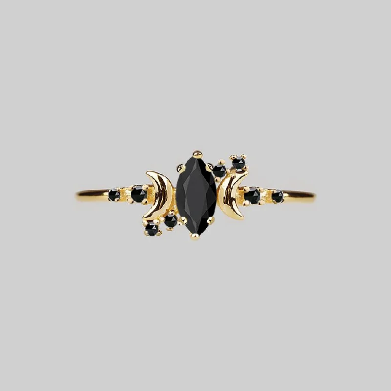 Chic Women's Rings for Fashion-Forward Looks-MOONDANCE. Black Spinel Gold Ring