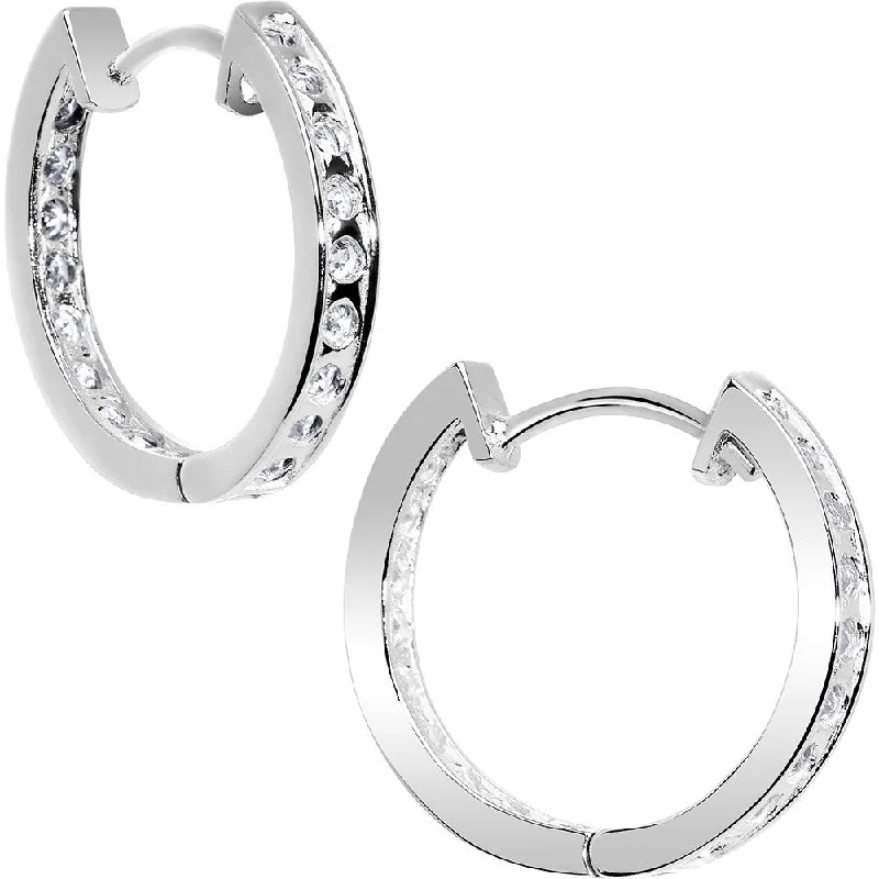 Women's Earrings – Elegant Designs for Every Personality--14kt White Gold CZ In and Out Hoop Earrings - .50 Inch Women's Earrings – Elegant Designs for Every Personality--14kt White Gold CZ In and Out Hoop Earrings - .50 Inch
