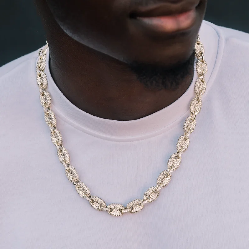 Exclusive Men's Necklaces & Pendants for the Modern Gentleman-Diamond Puffed Mariner Chain in Yellow Gold- 12mm Exclusive Men's Necklaces & Pendants for the Modern Gentleman-Diamond Puffed Mariner Chain in Yellow Gold- 12mm