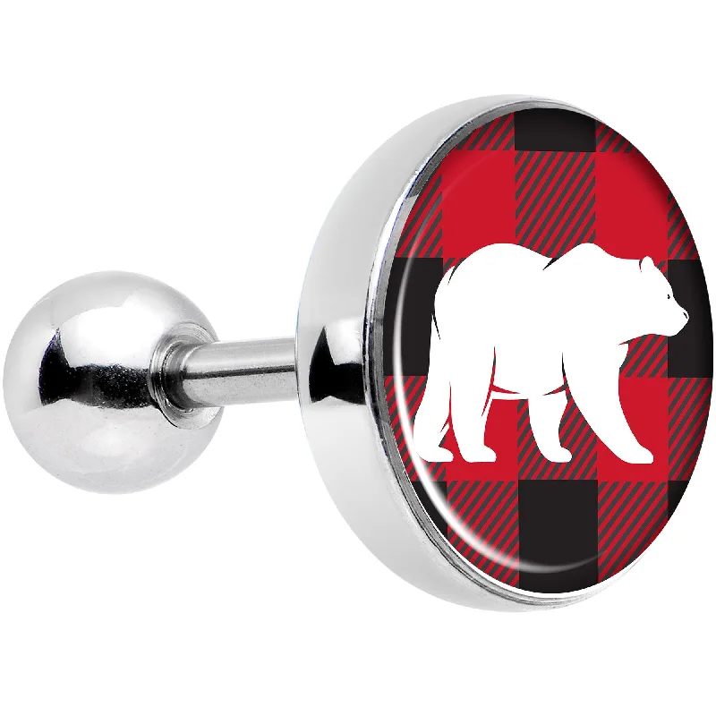 Women's Earrings – Elegant Designs for Every Personality--16 Gauge 1/4 Red Black Plaid Polar Bear Tragus Cartilage Earring