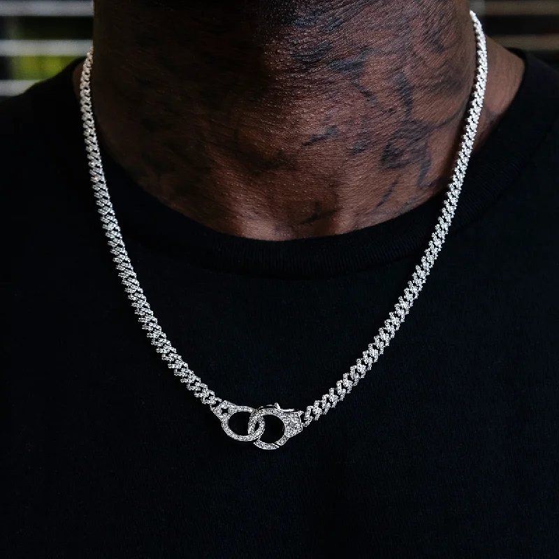 Exclusive Men's Necklaces & Pendants for the Modern Gentleman-Iced Handcuff Diamond Prong Cuban Chain in White Gold Exclusive Men's Necklaces & Pendants for the Modern Gentleman-Iced Handcuff Diamond Prong Cuban Chain in White Gold