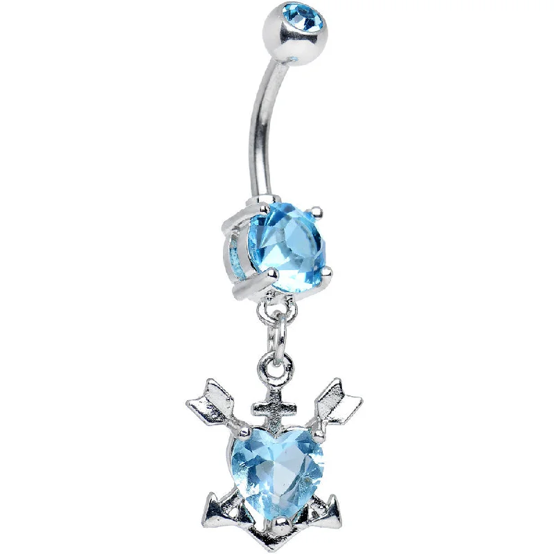 Beautiful Belly Rings with Dazzling Stones -Aqua CZ Faithful Heart Arrow Dangle Belly Ring Beautiful Belly Rings with Dazzling Stones -Aqua CZ Faithful Heart Arrow Dangle Belly Ring