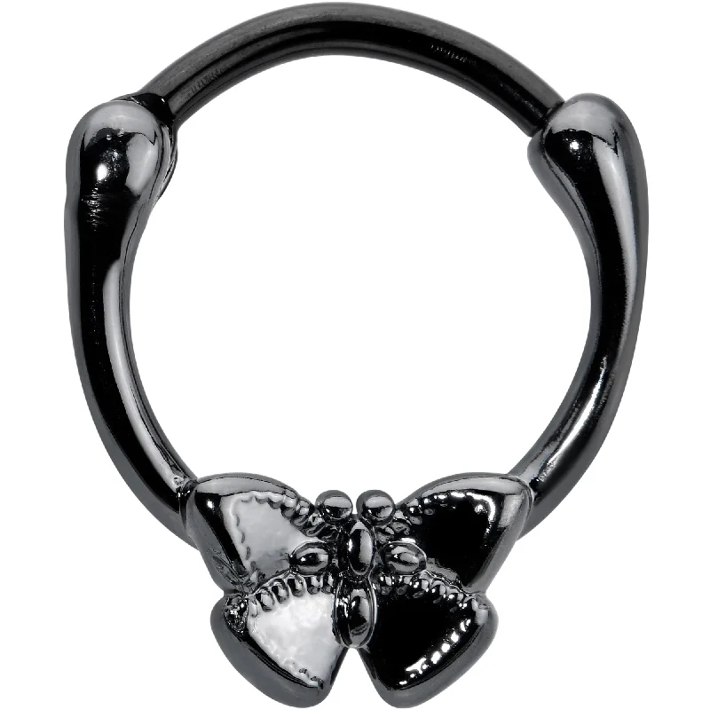 Women's Earrings – Elegant Designs for Every Personality--16 Gauge 3/8 Black Textured Simple Butterfly Cartilage Clicker