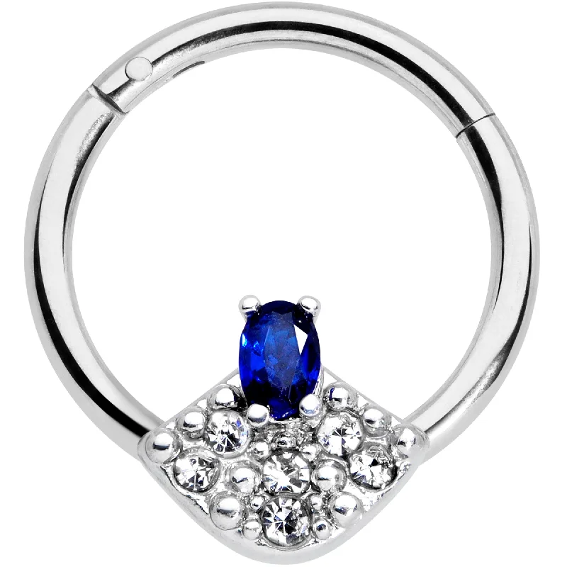 Nose Rings for Casual Cool Looks -16 Gauge 3/8 Blue Clear Gem Art Deco Fan Hinged Segment Ring Nose Rings for Casual Cool Looks -16 Gauge 3/8 Blue Clear Gem Art Deco Fan Hinged Segment Ring