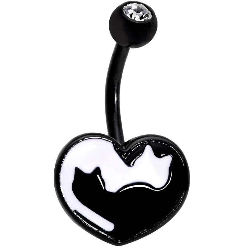 Comfortable Belly Rings for Everyday Style -Clear Gem Black White Cat Lover Silhouette Belly Ring Comfortable Belly Rings for Everyday Style -Clear Gem Black White Cat Lover Silhouette Belly Ring