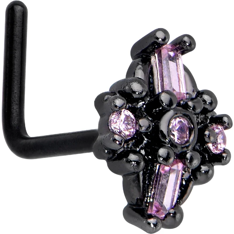 Nose Rings for Every Occasion -20 Gauge 7mm Pink Gem Black Opulent Cross L Shape Nose Ring Nose Rings for Every Occasion -20 Gauge 7mm Pink Gem Black Opulent Cross L Shape Nose Ring