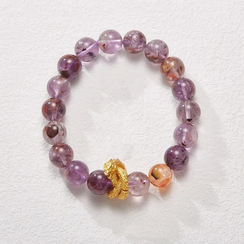 Women's Bangles with Crystal Accents-Buddha Stones Purple Phantom Copper Gold-plated Dragon Wisdom Bracelet Women's Bangles with Crystal Accents-Buddha Stones Purple Phantom Copper Gold-plated Dragon Wisdom Bracelet