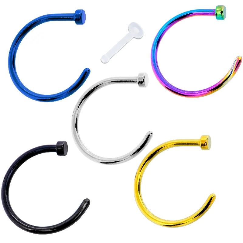 Nose Rings for Everyday Chic Looks -18 Gauge 3/8 Pack Set of 5 Assorted Stainless Steel Nose Hoop Rings Nose Rings for Everyday Chic Looks -18 Gauge 3/8 Pack Set of 5 Assorted Stainless Steel Nose Hoop Rings