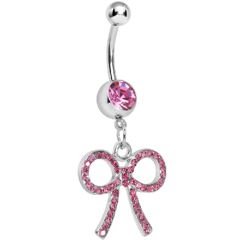 Stunning Belly Rings for Extra Style -Pink Gem Dazzling Bow Belly Ring