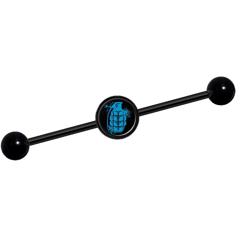 Women's Earrings – Elegant Designs for Every Personality--14 Gauge Blue Grenade Black Industrial Barbell 37mm Women's Earrings – Elegant Designs for Every Personality--14 Gauge Blue Grenade Black Industrial Barbell 37mm