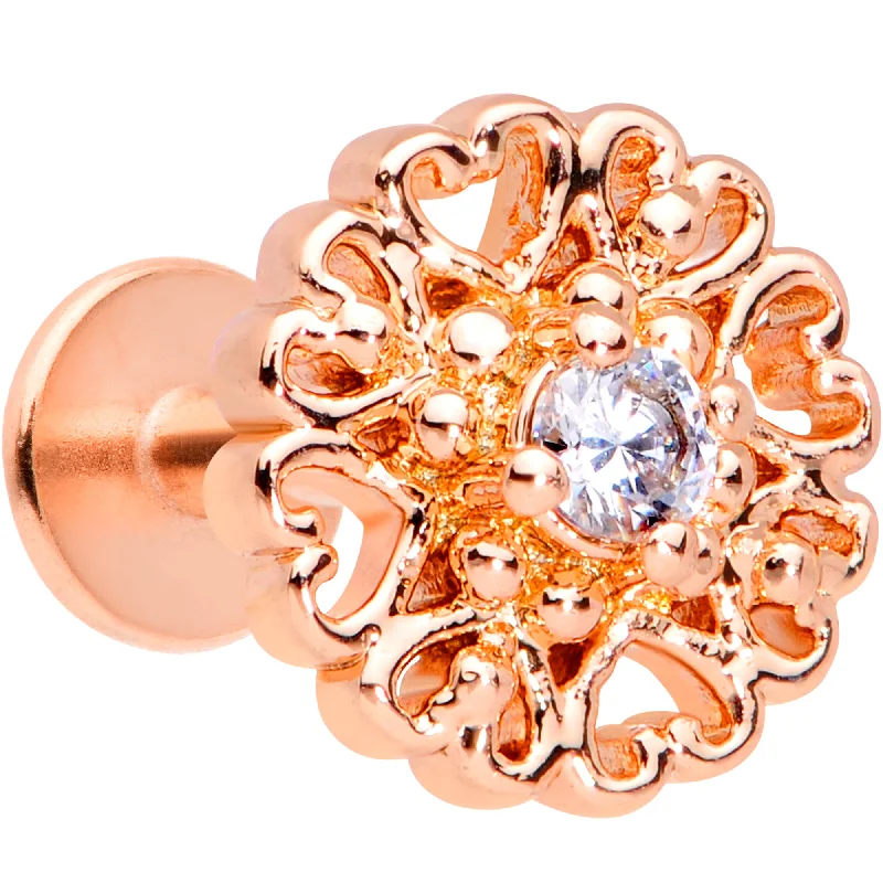 Comfortable and Sleek Lip Rings for All16 Gauge 1/4 Clear CZ Rose Gold Tone Hearts Labret Monroe Tragus