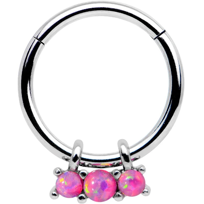 Beautiful Lip Rings for Every Style16 Gauge 3/8 Pink Synthetic Opal Trio Hinged Segment Ring