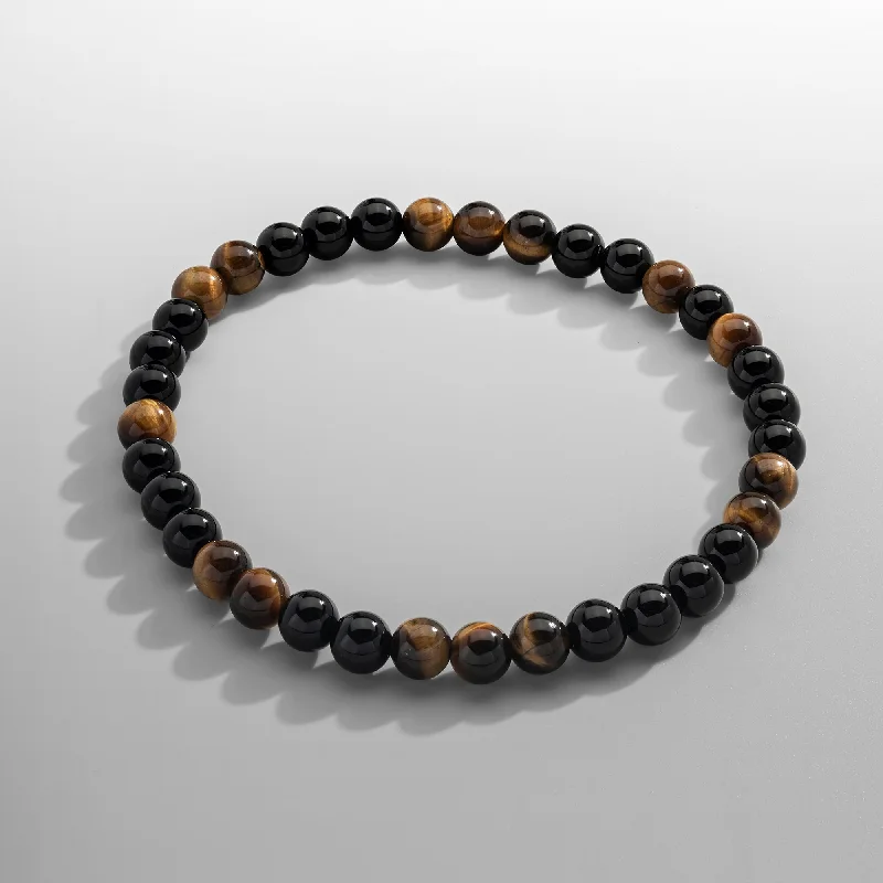 Cool Men's Beaded Bracelets-Tiger's Eye Obsidian Bead Bracelet
