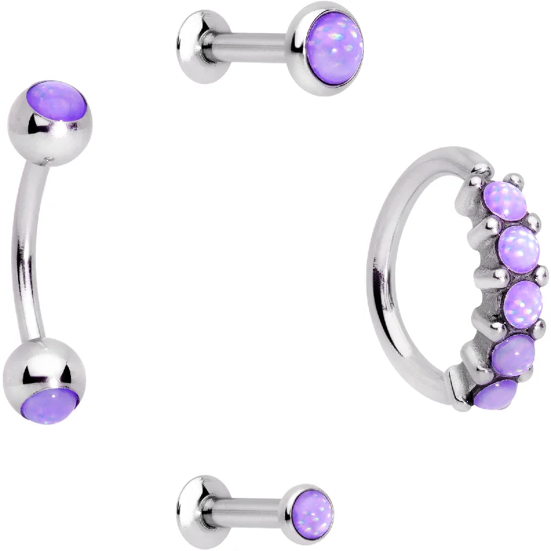 Nose Rings with Sparkling Gem Details -16 Gauge Purple Orb Septum Labret Cartilage Tragus Set of 4 Nose Rings with Sparkling Gem Details -16 Gauge Purple Orb Septum Labret Cartilage Tragus Set of 4