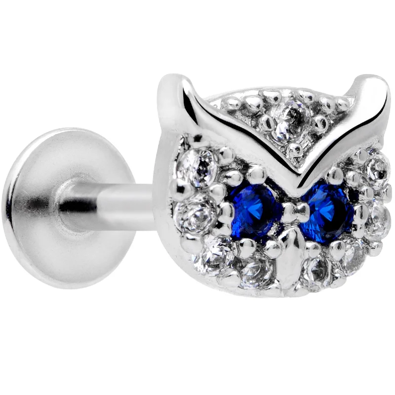 Designer Lip Rings for Exclusive Looks16 Gauge 5/16 Blue Clear CZ Gem Wise Owl Labret Moroe Tragus
