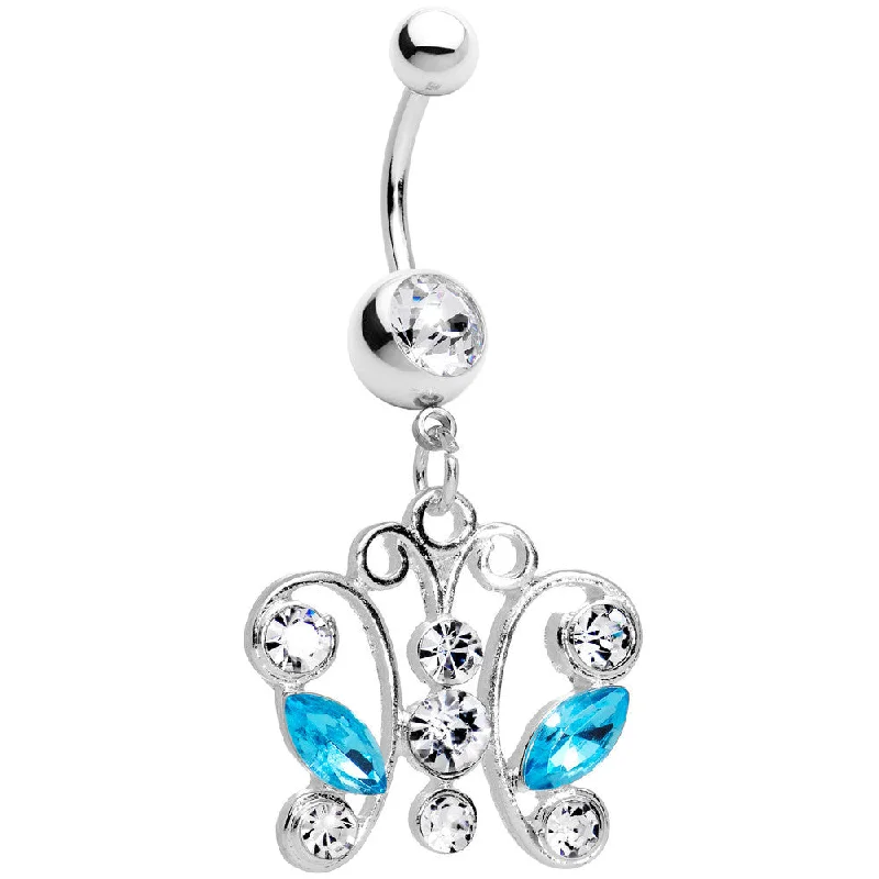 Beautiful Belly Rings with Stunning Accents -Clear Aqua Gem Tokyo Lace Butterfly Dangle Belly Ring Beautiful Belly Rings with Stunning Accents -Clear Aqua Gem Tokyo Lace Butterfly Dangle Belly Ring