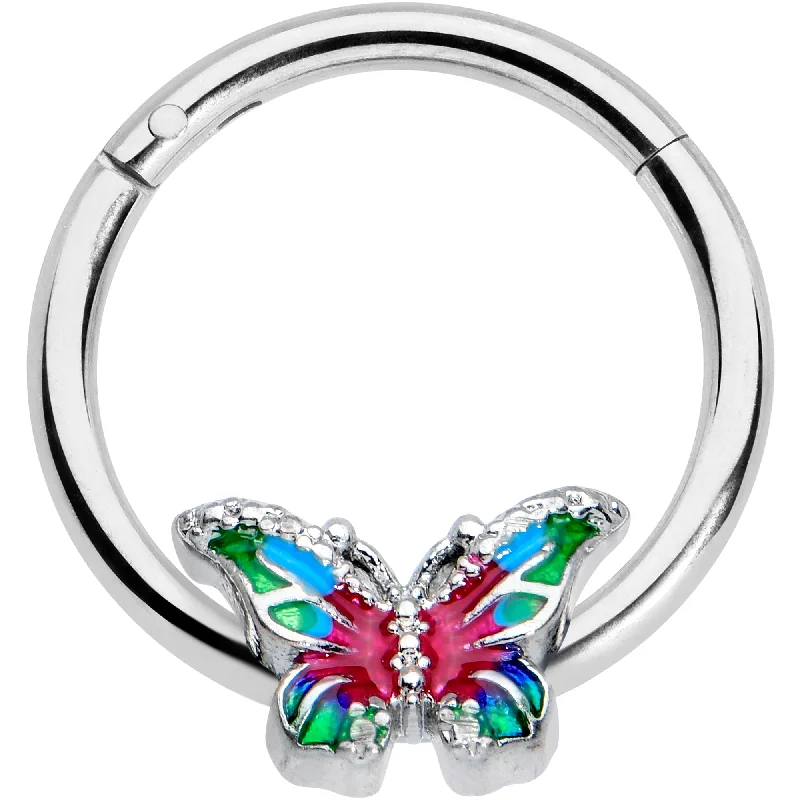 Delicate Nose Rings -16 Gauge 3/8 Bright Beauty Textured Butterfly Hinged Segment Ring