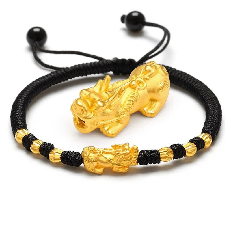 Statement Metal Bracelets for Men-Buddha Stones Double Pixiu Wealth String Bracelet
