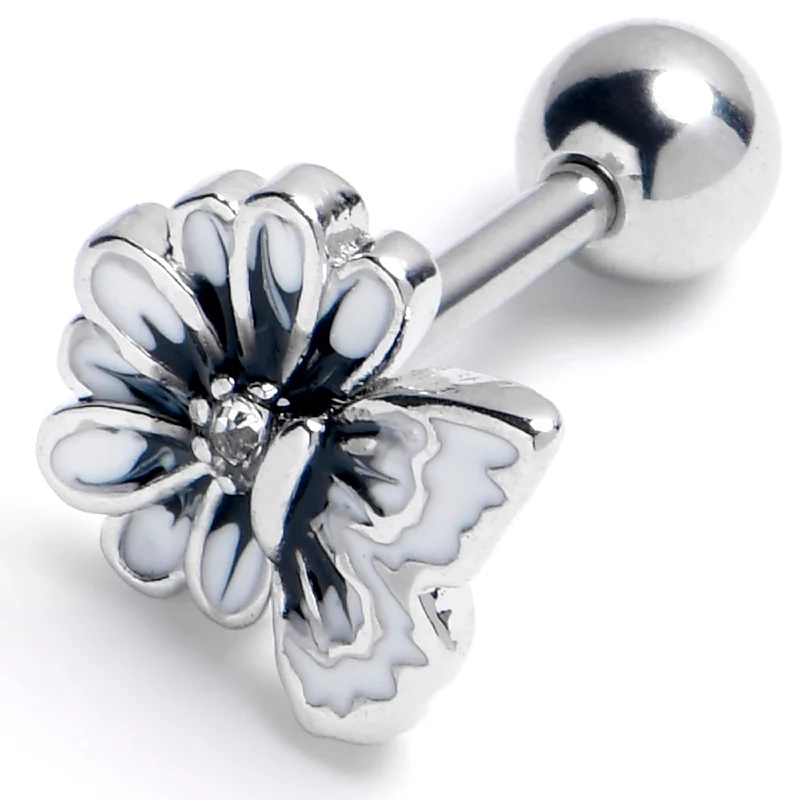 Women's Earrings – Elegant Designs for Every Personality--16 Gauge 1/4 Clear Gem Butterfly Blossom White Cartilage Tragus Earring